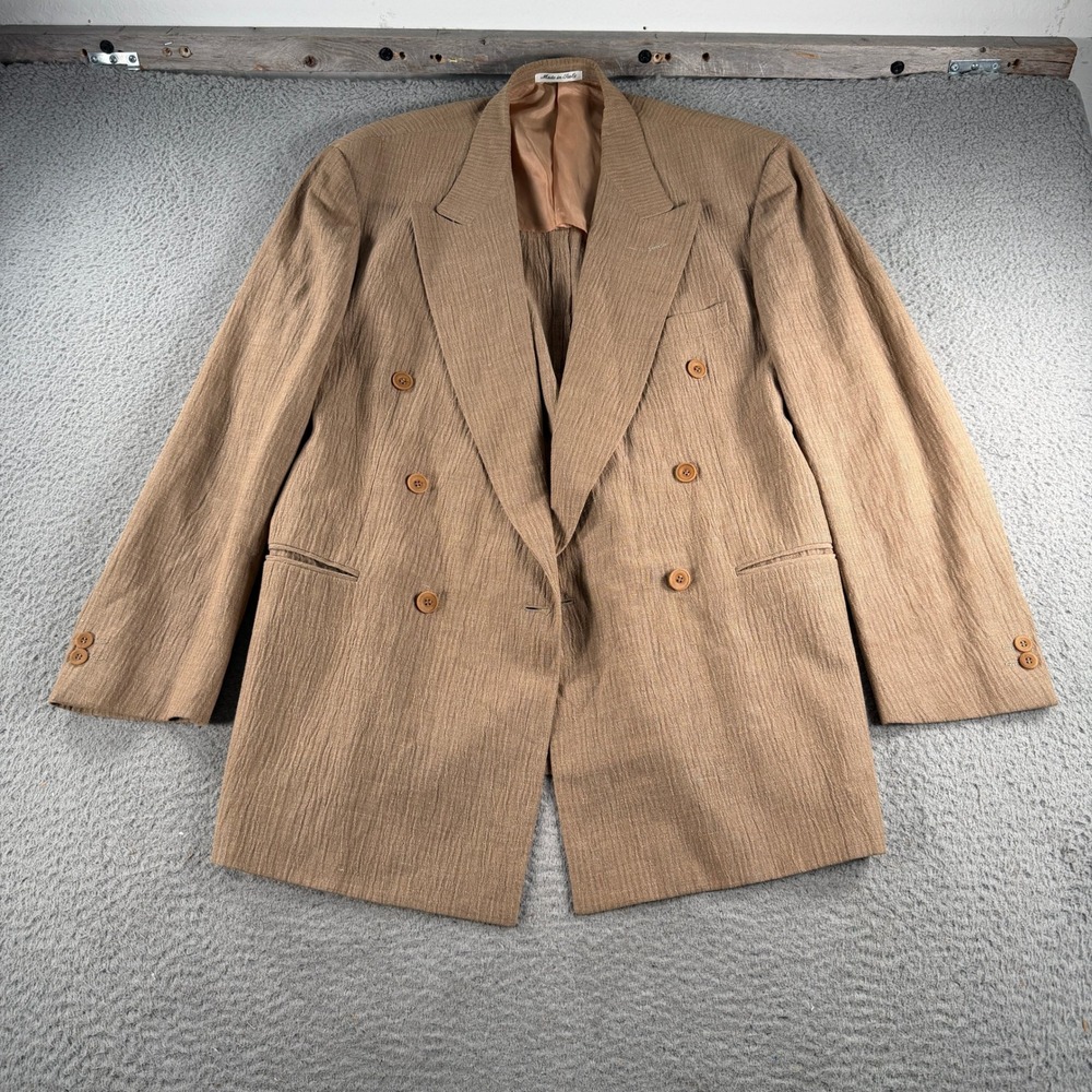 Pal Zileri Double Breasted Blazer Men 40 Brown Linen Blend Peak Lapel Italy